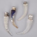 Four Silver Mounted Horn Shaped Cut Glass Perfume Phails, late 19th century, largest length 4 in — 1