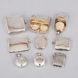 Nine Victorian and Edwardian Silver Vesta and Sovereign Cases, c.1884-1915, largest height 3.1 in —