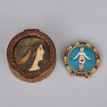 A Small Italian Micromosaic Frame and a Dresser Box, 20th century, box diameter 2.75 in — 7 cm