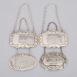 Four English and North American Silver Wine and Spirit Lables, 20th century (4 Pieces)