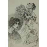 THÉOPHILE ALEXANDRE STEINLEN (1859-1923), THE FAMILY, Charcoal sketch with a graphite sketch of ladi