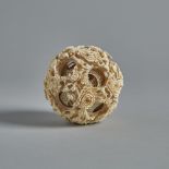 A Large Ivory Carved Puzzle Ball, Circa 1940, 約1940年 象牙雕鬼工球, diameter 4 in — 10.2 cm