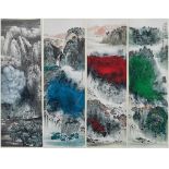 Yang Zhian(1957- ), Four Seasons, 杨志安(1957- ) 四季山水四條屏 設色紙本 立軸, image 35.8 x 13 in — 91 x 33 cm (4 Pi