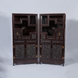 A Pair of Imperial Qing-Style Suanzhi Hardwood Carved Display Cabinets, 清皇家酸枝木雕遊龍穿海水紋多寶格櫃, 76.4 x 37