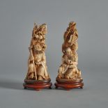 Two Ivory Carved Immortals, Circa 1940, 約1940年 象牙雕二仙坐像一組兩件, height 6.3 in — 16 cm (2 Pieces)