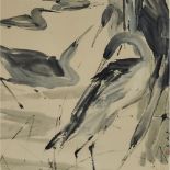 Chen Wen Hsi (1906-1992), Herons, 陳文希 （1906-1992）鷺鷥 水墨紙本 鏡框, image 26.4 x 26.4 in — 67 x 67 cm