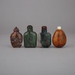 A Group of Four Hardstone Snuff Bottles, 硬石雕鼻煙壺一組四件, largest height 2.8 in — 7 cm (4 Pieces)