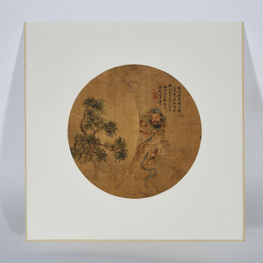 A Fan Painting of a Wu Gang, 佚名 吳剛砍月桂 扇面 設色絹本 鏡心, 9.6 x 9.5 in — 24.4 x 24.2 cm - Image 2 of 2