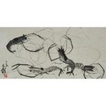 Gou Da Wei (1919-2003), Prawns, 郭大維 (1919-2003) 蝦 水墨紙本 鏡框, image 13.4 x 27.2 in — 34 x 69 cm