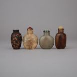 A Group of Four Snuff Bottles, 19th/20th Century, 十九／二十世紀 鼻煙壺一組四件, largest height 2.7 in — 6.8 cm (4