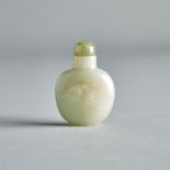A Pale Celadon Jade ‘Bat and Ruyi’ Snuff Bottle, 18th/19th Century, 十八／十九世紀 青玉“福從天降”鼻煙壺, height 2.3