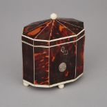 George Ivory Strung Tortoiseshell Decagonal Tea Caddy, 18th century, 6 x 5.25 x 3.1 in — 15.2 x 13.3