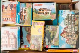 24 N gauge railway lineside unmade plastic kit buildings and accessory packs by Faller, Vollmer,