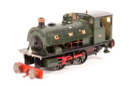 A white metal and brass kit built O gauge GWR 0-4-0 saddle tank locomotive. A 2-rail electrically