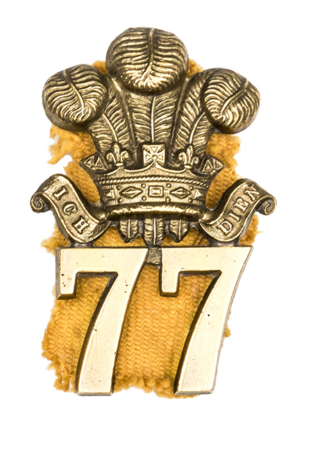 An OR’s 1874 pattern heavy quality cast brass glengarry badge of The 77th (E Middlesex) Regt, (543).