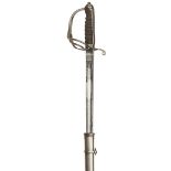 A Geo V officer’s sword of The Royal Artillery, very slightly curved fullered blade 33”, by