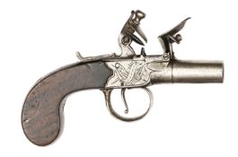A 38 bore flintlock boxlock pocket pistol, c 1810, 5¾” overall, turn off barrel 1½” numbered 1 on