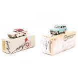 2 white metal models. A Pathfinder Models 1962 Sunbeam Rapier in cream with deep red flash and roof,