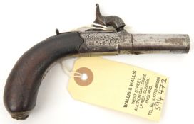 An 80 bore percussion boxlock pocket pistol c 1845, 5” overall, turn off barrel 1½”, B’ham proved,