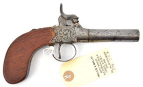 A Birmingham made percussion boxlock pocket pistol, 6¾” overall, barrel 2½” with scroll engraved