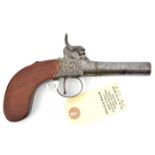 A Birmingham made percussion boxlock pocket pistol, 6¾” overall, barrel 2½” with scroll engraved