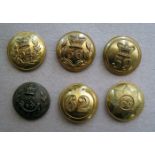 6 pre 1881 infantry officers’ large gilt numbered tunic buttons: 54th, 56th, 59th, 62nd, 63rd, and