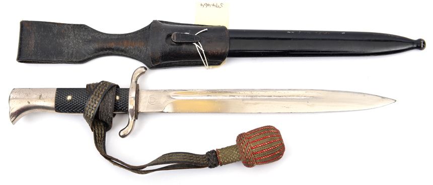 A Third Reich Fire Department parade bayonet, plated blade 9¾” by “LE”, the pommel without bayonet