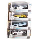 4 Eagle’s Race 1:18 sports racing cars. A Ford GT40 in white with red stripe, RN60. 2x Porsche