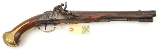 A French 12 bore model 1733 flintlock holster pistol for Cavalry and Dragoons, 19" overall, barrel