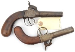A Birmingham made percussion boxlock pocket pistol, with scroll engraved frame and bag shaped butt
