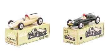 2 scarce Solido/Dalia single seater racing cars. 2 Coopers. One in dark green with light green nose,