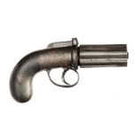 A 6 shot 70 bore self cocking bar hammer percussion pepperbox revolver, 7¾” overall, barrels 3” with