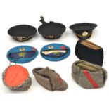 A Soviet Russian naval officer’s peaked cap, 2 ratings peakless caps, 2 para berets, all with