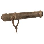 An early 19th century ship’s iron swivel cannon from a merchantman, 31” overall, cast between the