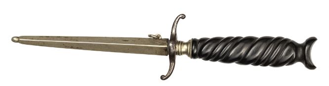 A 19th Century stiletto, blade 4½” of diamond section, the hilt having spirally carved flattened