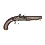A 16 bore flintlock holster pistol by T K Hutchinson, c 1820, 12½” overall, octagonal barrel 6¾ with