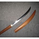 A Japanese polearm head with highly polished curved blade 17”, signed Kanabo Ju Masasane c 1580,