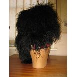 A Highland officer’s feather bonnet, red and white diced wool headband, silk tassels, 4 tails,