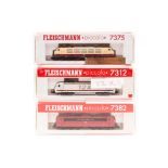 3 Fleischmann ‘Piccolo’ N gauge electric locomotives. 2x DB Bo-Bo 103 118-6 in cream and red (