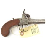 A 46 bore percussion boxlock pocket pistol, 6” overall, turn off barrel 1¾”, B’ham proved, the frame