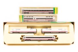 An N gauge Minitrix German DB ICE 3 car electric multiple unit (12996). Power unit and trailer