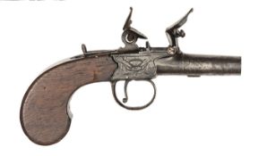 A 140 b ore flintlock boxlock muff pistol, c 1800, 4¾” overall, turn off barrel 1¼”, with single