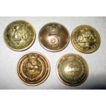 5 pre 1881 infantry officers’ large gilt numbered tunic buttons: (1st) R.Regt, 2nd, 3rd, 4th and