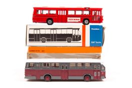 2 Continental diecast buses. A Lion Car DAF Continental single deck bus (38) in maroon and dark grey