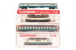 A small quantity of Fleischmann ‘Piccolo’ and Trix N gauge DB model railway. 2 Bo-Bo locomotives –