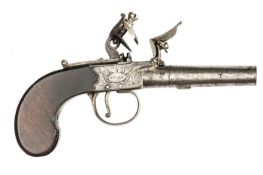 A 60 bore flintlock boxlock pocket pistol c 1800, 7” overall, turn off barrel 2½”, London proved