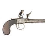 A 60 bore flintlock boxlock pocket pistol c 1800, 7” overall, turn off barrel 2½”, London proved