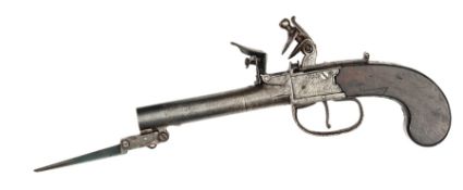 A 56 bore flintlock boxlock overcoat pocket pistol, c 1815, 8” overall, turn off barrel 3” with