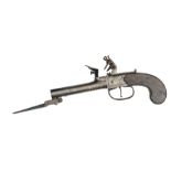A 56 bore flintlock boxlock overcoat pocket pistol, c 1815, 8” overall, turn off barrel 3” with