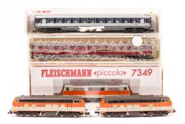 A small quantity of Fleischmann ‘Piccolo’ and Minitrix N gauge DB model railway. 4 locomotives –